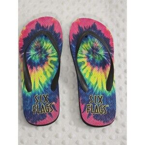Six Flags Tie Dye Flip Flops Summer Shoes Thong Sandals Size 39/40 Theme Park